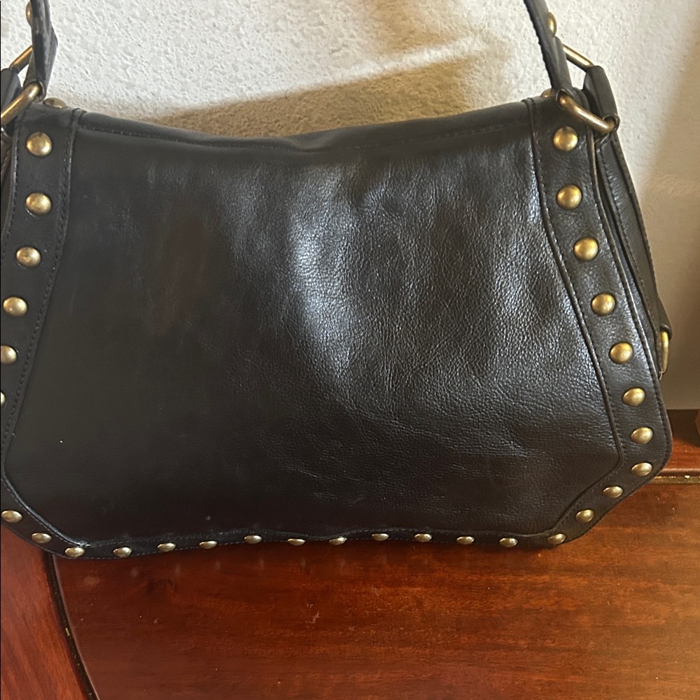 Kate Landry Black Studded Leather Shoulder Bag